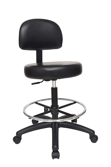 Chair Master Adjustable Chair for Exam Rooms, Labs, Doctor and Dentist Offices. Easy to Clean! 19"-27" Seat Height. 18" Foot Ring (Medium Bench Height, Black)