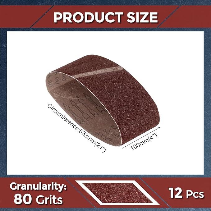 12 Pcs Sanding Belts 4 x 21 Inch 80 Grit Aluminum Oxide Abrasive Sandpaper for Belt Sander Metal Grinding Wood Working Weld Rust Removal