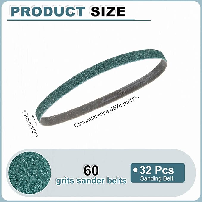 HARFINGTON 1/2 x 18 Inch Sanding Belts, 32 Pcs 60 Grit Zirconia Abrasive Belt Sander File Belt for Woodworking, Metal Polishing, Knife Sharpener