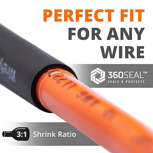 Wirefy 3/4" Heat Shrink Tubing - Large Diameter - 3:1 Ratio - Adhesive Lined - Industrial Heat-Shrink Tubing - Black - 50 Feet Roll