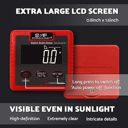 S&F STEAD & FAST Digital Angle Finder Magnetic with 4 Surface Magnets, Large LCD Display Digital Inclinometer, Magnetic Angle Gauge for Table Saw, Woodworking