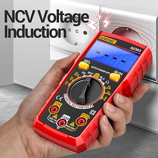 Digital Multimeter Tester, Volt Meter Measures AC/DC Current/Voltage NCV Diode and Continuity Resistance Frequency for Household Outlet, Automotive Battery Test (Red)