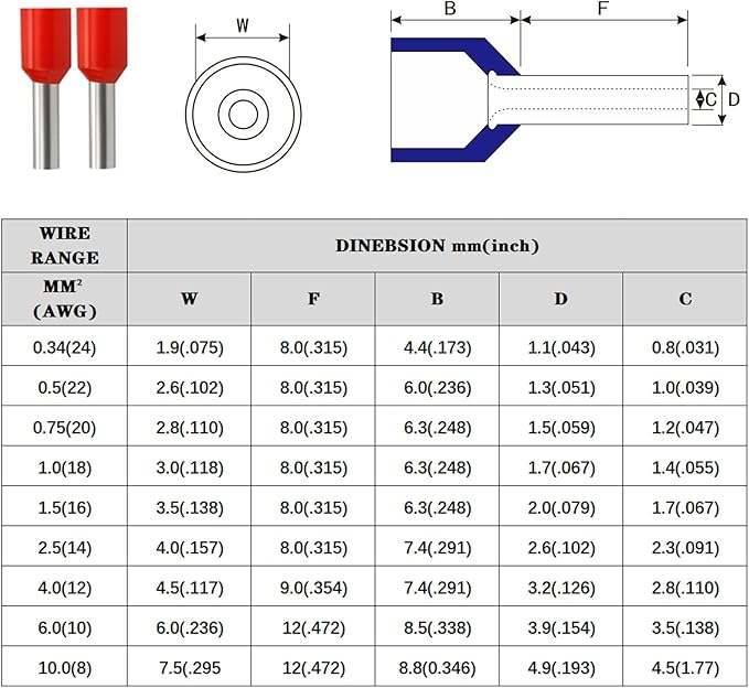 XHF 1000 PCS AWG 22/0.5mm² Wire Ferrules Insulated Copper Crimp Connectors, Crimp Pin Cord End Terminals Yellow
