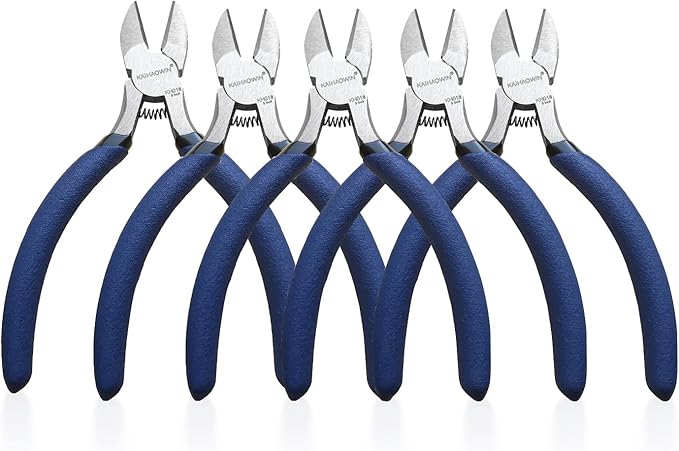 Wire Cutters 5 * 5 inch, KAIHAOWIN Flush Cutters Diagonal Cutters Side Cutters Precision Ultra Sharp Spring Loaded Wire Snips Clippers Dikes Cutting Pliers Small for Crafting Jewelry Making
