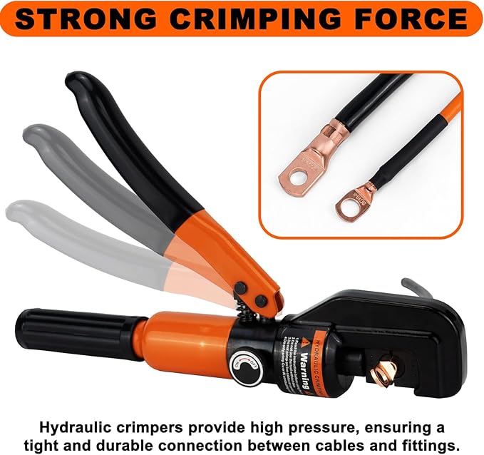 Sanuke Hydraulic Crimping Tool and Cable Cutter, 12 AWG to 2/0 AWG, 10 Tons Electrical Terminal Cable Crimper Tool Kit with 9 Die Sets and 64PCS Copper Wire Lugs