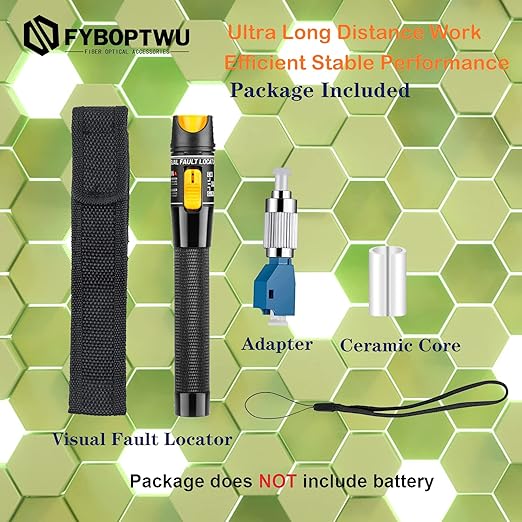 1pc Fiber Optic Visual Fault Locator VFL Fiber Optic Cable Tester with 1pcs Singlemode 9/125um FC Male to LC Female Adapter, Yellow Switch (Mode Number: VFL-50)