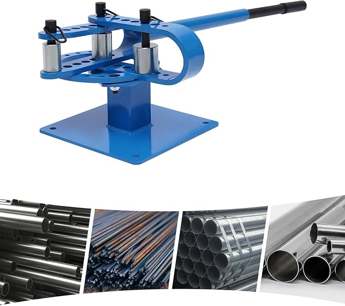 Manual Metal Bender, Manual Tube Bender Pipe Bending Tools with 7 Bending Dies 1'' - 3'' Radius Round Square Bar Metal Bender for Construction Site Auto Repair