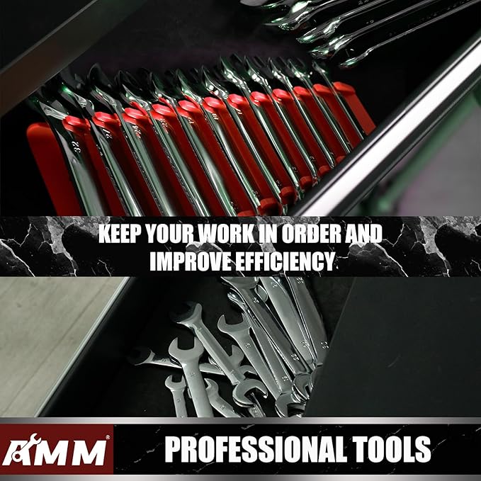 AMM 4 Pack Magnetic Wrench Organizer, 48-Slot Magnetic Wrench Holder for Tool Box Drawer Chest&Wall Mounted, SAE(1/4" - 1-1/16") and Metric 6mm-24mm
