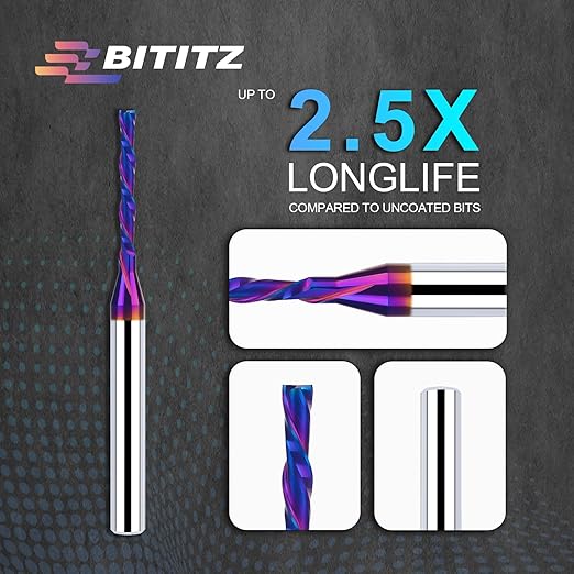 1/4 Inch Shank 1/8 Inch Dia Downcut Spiral Router Bit - 1 Inch Cutting Length 3 Inch Overall Length| CNC Router Bits for Woodworking, Mortising, and Engraving