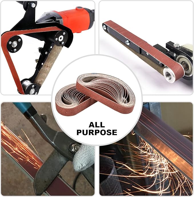 3/8x13 Sanding Belt, Premium Calcined Aluminum Oxide Grain Sandpaper, 40,60,80,120,180,240,320,400 (24/25 Pack) (80,120,240,320,400 Grit)