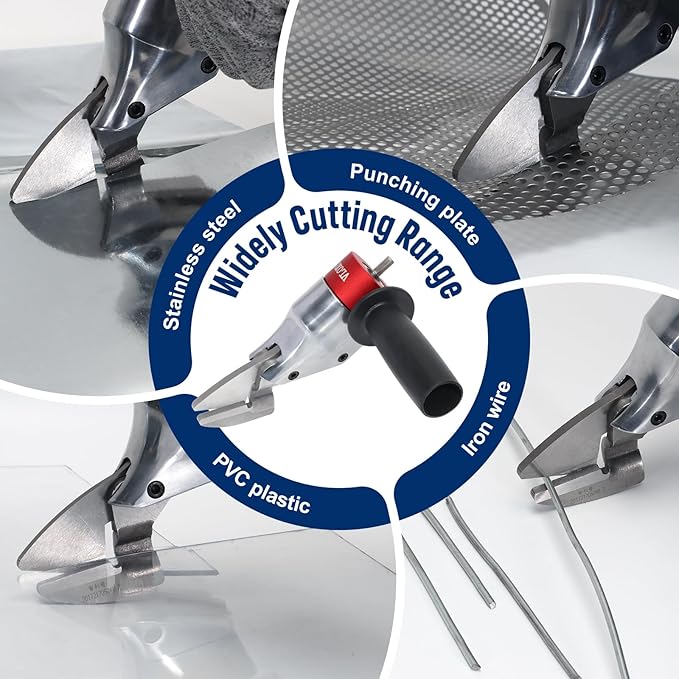 VlOXO Metal Shears Drill Attachment,Sheet Metal Cutter with 360 Degree Pivoting Handle Professional Sheet Metal Tools for Cut Steel, Sheet Metal Cutter Drill Attachment Can Curved and Straight Cutting