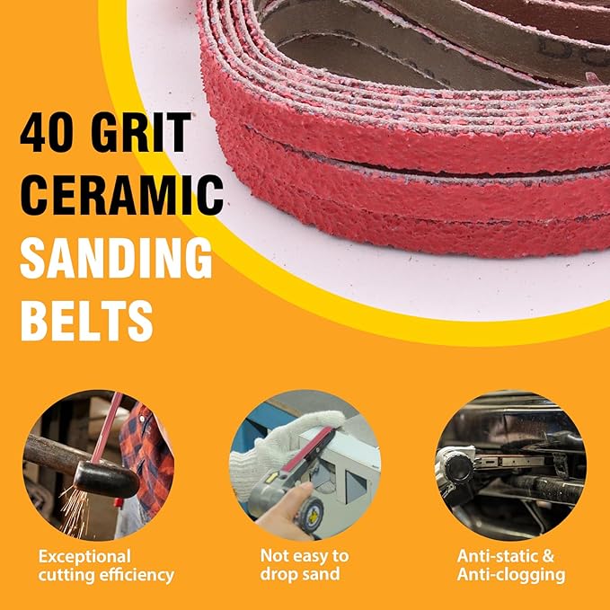 1/2 X 18 Inch Sanding Belts 40 Grit, 1/2" x 18" Ceramic Sanding Belts for Belt Sanders, Metal Finishing, Rust Removal, Woodworking, 20 Pack