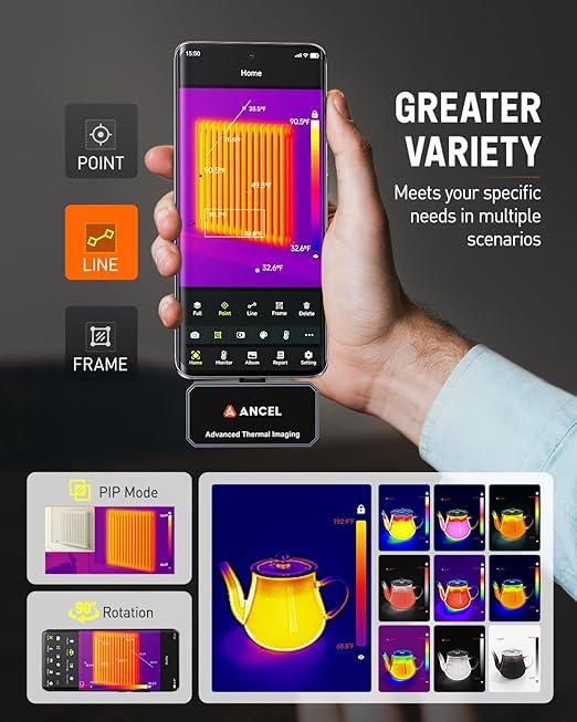 ANCEL IR101 Thermal Camera, 512x384 IR Resolution Thermal Imaging Camera for Android (USB-C), 25Hz Real-Time Diagnostic Infrared Camera, 0.24W Thermal Imager for Home/PCB Inspection/Automotive Repair