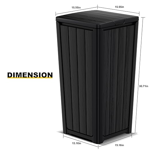 Vixzen 36 Gallon Kitchen Trash Can with Lid,Outdoor Waterproof Resin Waste Bin,Lightweight,Sturdy Garbage Bin for Patio,Kitchen,Backyard，Black