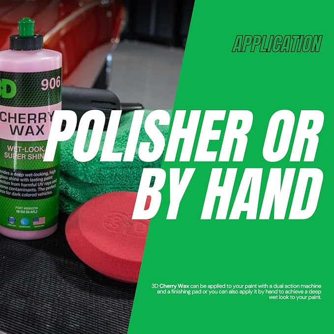 3D Cherry Wax – Liquid Carnauba Show Car Wax with Synthetic Polymers | Deep Gloss Finish | Easy Wipe-Off | Slick Shine | Fast Application | Made in USA |16 oz