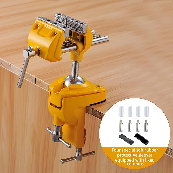 MAXMAN Bench Vise 3 Inch, Heavy Duty Home Bench Clamp with 360° Swivel Base, Multi-Purpose Cast Steel Table Vise, Vise Clamps Fixed Tool for Woodworking, Metalworking, Cutting Conduit, Drilling