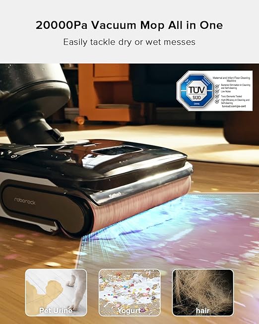 roborock F25 Wet Dry Vacuum Cleaner, Cordless Vacuum Mop All in One with 20000Pa, 194°F Hot Air Flash Drying & Hot Water Self Cleaning, Zero-Tangle Wet Mop Cleaner for Hard Floor, 180° Lie Flat