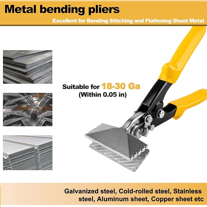 3 Inch Sheet Metal Hand Seamer, TPR Handle Straight Jaw Bender, Heavy Duty Precision Duckbill Pliers for Bending, Seaming, Flattening Ideal for HVAC Projects, Metalworking & DIY Repairs