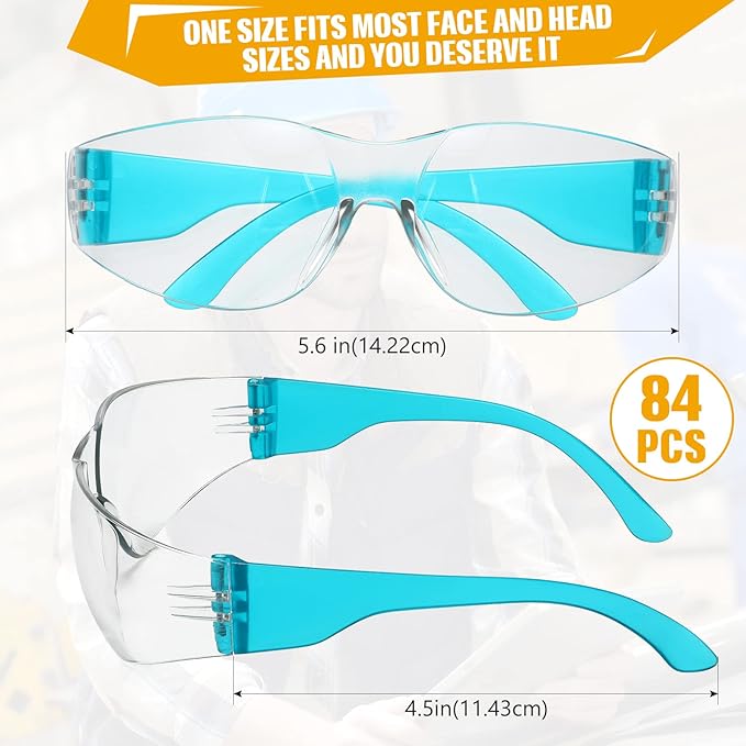 Youyole 84 Pairs Safety Glasses for Men and Women Protective Glasses Bulk Protective PC Lens Unisex Clear Anti Scratch Eyewear Safety Goggle 7 Colors