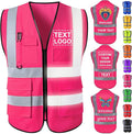 Custom Safety Vest with Logo for Men Women Personalized Class 2 High Visibility Reflective Vests with Pockets Zipper(S-5XL)
