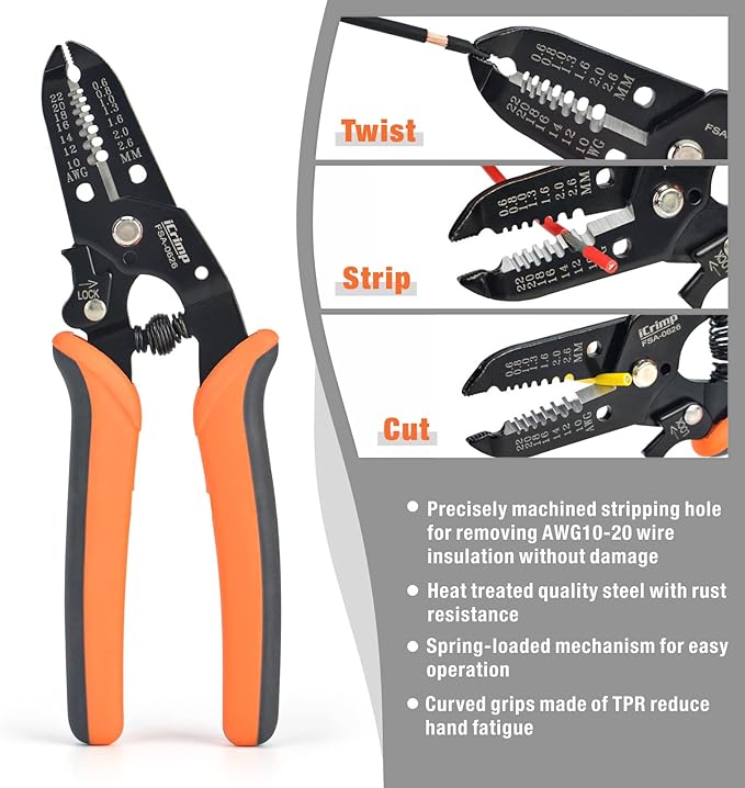 iCrimp Ratchet Wire Crimping Tool Set w/ 5 Interchangeable Jaws for Insulated and Non-Insulated Terminals AWG20-2, Wire Stripper included