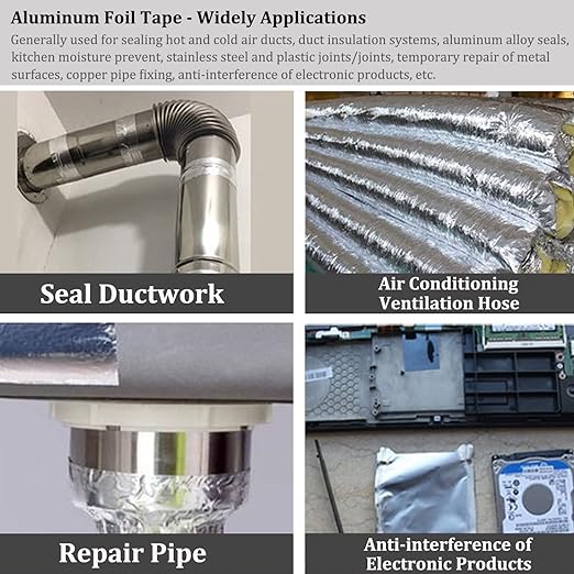3PCS Aluminum Foil Duct Tapes Heavy Duty, Silver Metal Tape, Preminum Insulation Adhesive HVAC Tape (3.9mil,2"x65FT) High Temperature for Ductwork, Dryer Vent, Furnace, Patching Hot & Cold Air Ducts