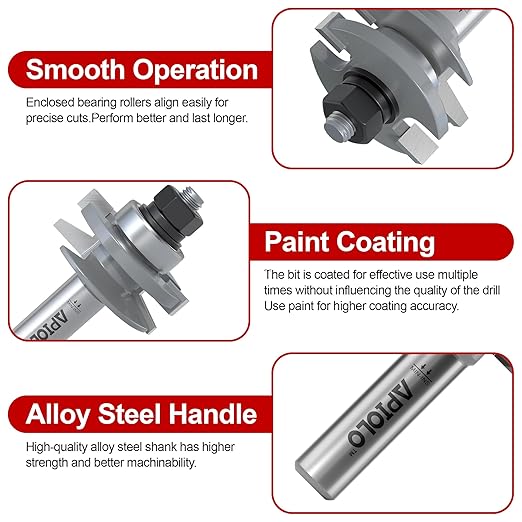 Professional 2PCS Bevel Style Rail and Stile Router Bits Set 1/2 Inch Shank, 3/8 Inch Cutting Depth, Up to 7/8 Inch Stock, Door Frame Shaper Cutters Raise Panel Making Router Bit Set