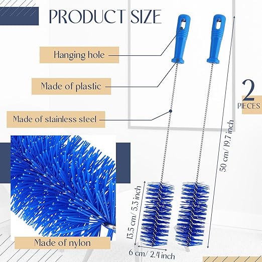 Baderke 2 Pieces Drain Brush Pipe Cleaning Blue Tube Brushes 19.7 Inch Plastic Shower Pipe Flexible Cleaning Tool(2.4 Inch)