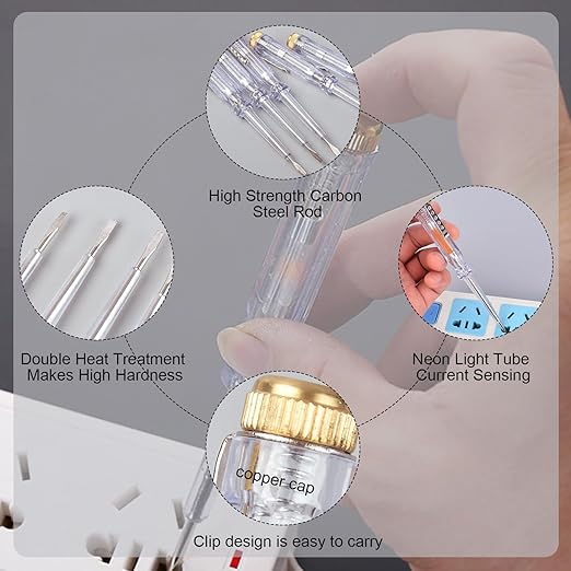 Fielect 3pcs Test Screwdriver, Voltage Detector Pen Light Circuit Tester Electric Test Pen Screwdriver Neon Tube AC/DC 100-500V Clear