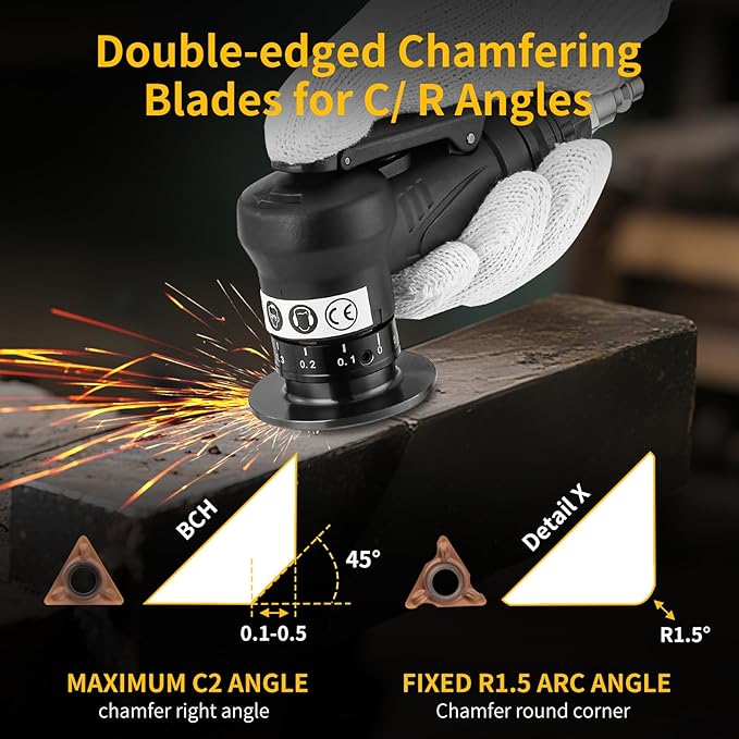 2 in 1 Pneumatic Chamfering Tool- Mini Air Chamfer Tool with Multi-Angle Chamfering Kit,45 Arc Corner Deburring Beveling Chamfer Machine for Metal, Acrylic,Woodworking (Black)