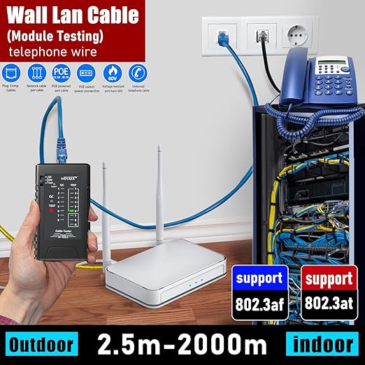NF-468CS Network Cable Tester,RJ45/RJ11/CAT5/CAT6/CAT5E/CAT6A/ CAT7/POE Test UTP/STP Continuity Tester Ethernet Cable Mapper Phone Line CAT3, Ethernet Cable Tester, LAN Cable Test Network Tools