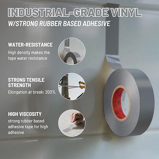 RED WOLF 10 Pack Gray Electrical Tape 3/4 Inch x 66 Ft Industrial Grade UL/CSA Listed 7 Mil Thick Flame Retardant High Temp Waterproof Electrical PVC Tape Electric Super Vinyl Rated 600V