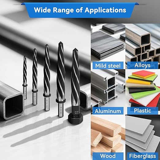 Makerfire 5PCS M2 HSS Taper Chucking Reamer Set, 3/8", 1/2", 5/8", 3/4", 13/16" Reamer Fit 1/2" Round Shank, Tapered Reamer Drill Bit for Metal, Alloy, Steel, Aluminum, Wood, Plastic
