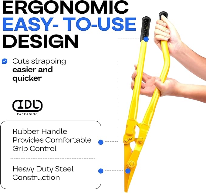 IDL Packaging H-305 Steel Strapping Cutter for 1 1/4" and 2" Straps Width and 0.05" Thickness – Heavy Duty Best in Class Tool with Even Longer Handles – Two-Hands Operation Tool