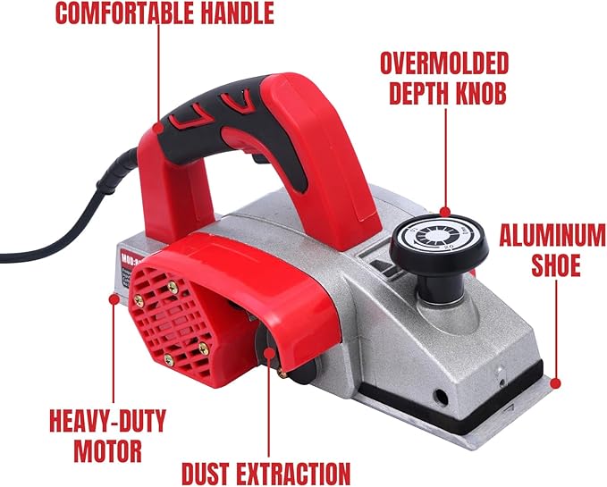 BHTOP Electric Hand Planer, Wood Planer for Woodworking, 3-1/4 Inch Corded Planer with Blades, Edge Guide（8201）