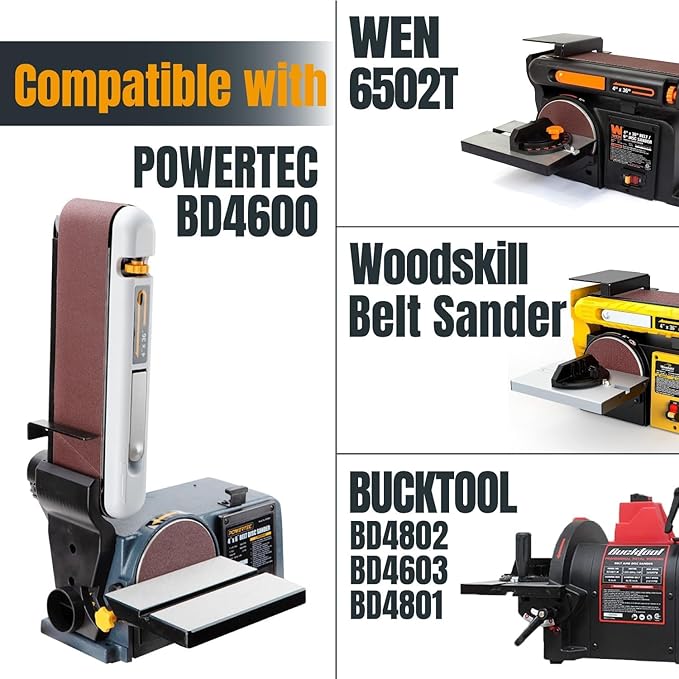 POWERTEC 30 PK 4x36 Sanding Belts, 10 Each of 80/120 Grits w/ 6 Inch 80 Grits PSA Adhesive Discs, Aluminum Oxide 4 x 36 Inch Sanding Belts for Benchtop Belt and Disc Sander, Woodworking (110291)