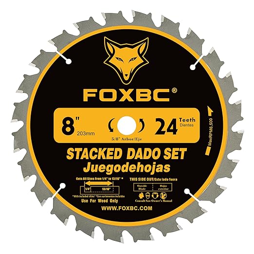 FOXBC 8" Carbide Stacking Dado Blade Set for SawStop, Jet, Dewalt, Bosch Saw - 14 Pieces