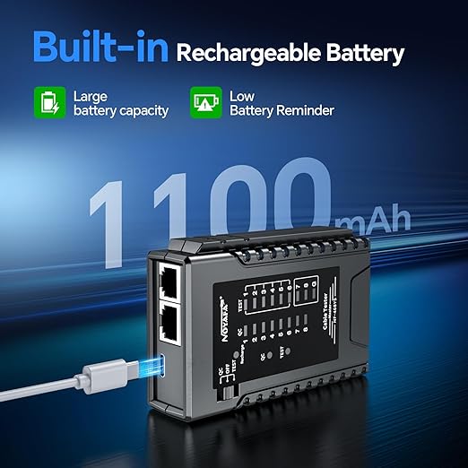 NOYAFA Rechargeable Network Cable Tester with RJ45 Crimp Tool, RJ11 RJ45 CAT5 CAT6 CAT7 Ethernet Cable Tester POE Tester, Continuity Tester Cable Toner Network Tools Kit with Crimper Stripper Cutter
