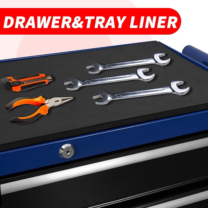 6-Drawer Rolling Tool Chest Cabinet, Large Capacity Metal Tool Box with Wheels and Keyed Locking, Roll Around Storage Organizer Tool Cart for Garage, Warehouse, Work Shop (Blue)