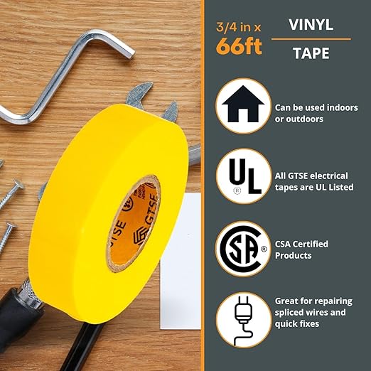 GTSE Yellow Electrical Tape, 120 Rolls Bulk Box – Waterproof, Industrial Grade Vinyl, 3/4 in x 66ft– Strong Self-Adhesive PVC Electric Tape for Wire Insulation, 7 Mil, 600V – UL/CSA Listed