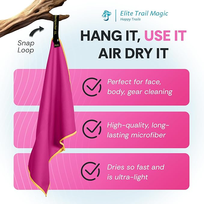 Backpacking Ultralight Quick Dry Microfiber Soft Fast Drying Hand and Face Towel Wash Cloth Camping Yoga Hiking Active Lifestyle Small (Magenta, Small)