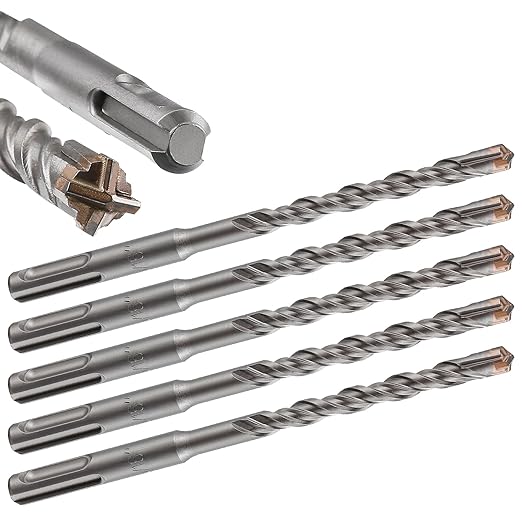 5pcs 5/16" X 6"-4" Cross-Type Double Thread Carbide Drill Bits for Concrete, Brick, Stone, Hammer Drill