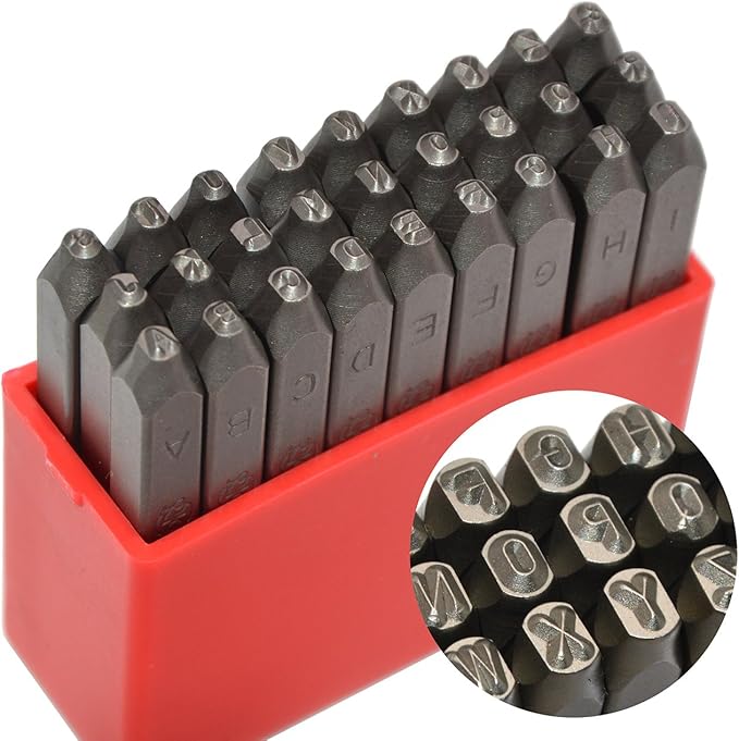 27pcs Heavy Duty Steel Stamp Uppercase Reverse Letters 1/16 1.5mm Hand Stamping Character Mark Code Alphabet Punch Kit for Bracelet Ring Jewelry Sheet Metal Plate Making Mold Die