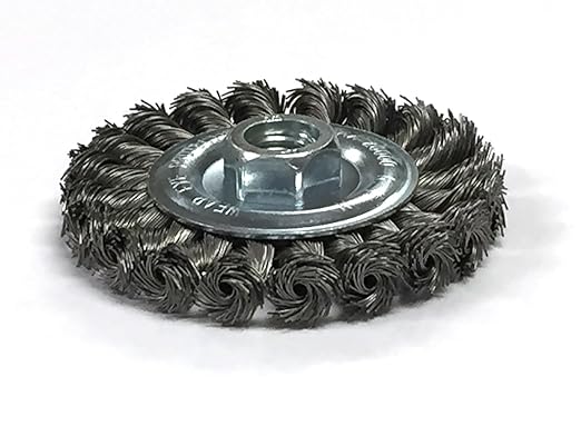 Benchmark Abrasives 4” Standard Twist Knot Wire Wheel with Arbor 5/8"-11 Thread, for Weld Cleaning, Weld Spatter Removal, Stripping, Deburring, Use with Angle Grinders - Carbon Steel (5 Pack)