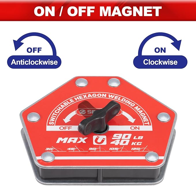 Spurtar Switchable Welding Magnets 90lbs Welding Clamps On Off Magnet Holder, Heavy Duty Hexagon Clamp Tools and Accessories Multi-Angle
