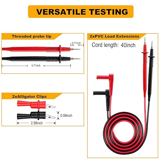 ZIBOO KIT-15 Test Lead Set,for with Fluke Ideal Simpson,Digital Multimeter,Clamp Meter with Threaded Alligator Clips, 4mm Banana Test Lead Probe Clip Suitable Substitute Klein Tools 69410