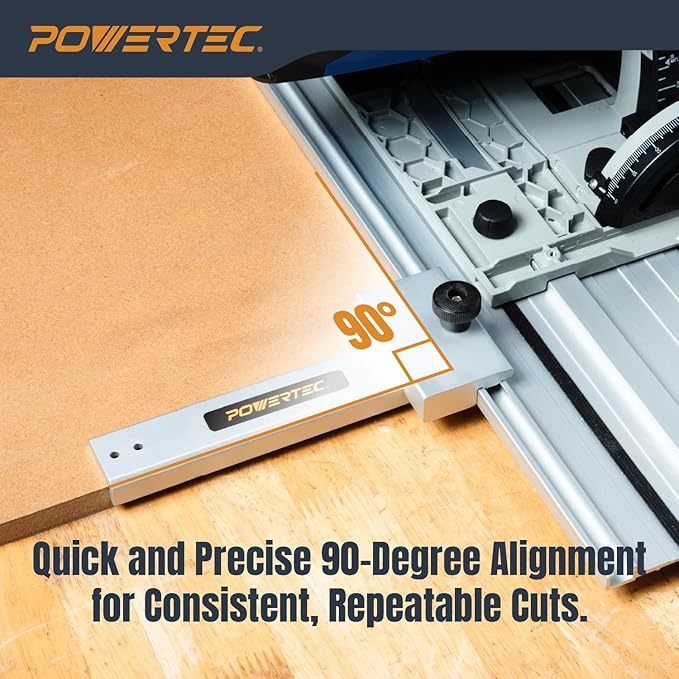 POWERTEC Track Saw Guide Rail Square, 90° Right Angle Guide Rail Protractor, Adjustable Square Guide Compatible with Festool,Makita,Milwaukee, Ridgid,Kreg (71962)