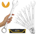 Metric Wrench Set, Large Wrench Set Metric and Standard, 7PC 23mm, 24mm, 26mm, 27mm, 30mm, 32mm Long Big Open End Wrench Tool Set Roll Up Pouch Organizer with Gauge, Combination Wrenches Sets