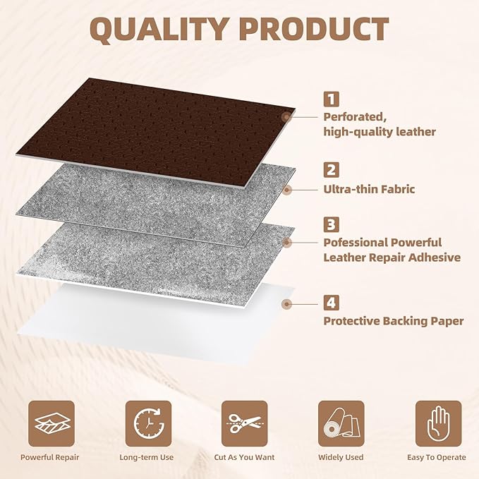 Leather Repair Patch, 17X158 inch Strong Sticky Repair Patch Self Adhesive Waterproof, DIY Large Leather Patches for Couches, Furniture, Sofa, Car, Chair (DBrown, 17X158 inch)