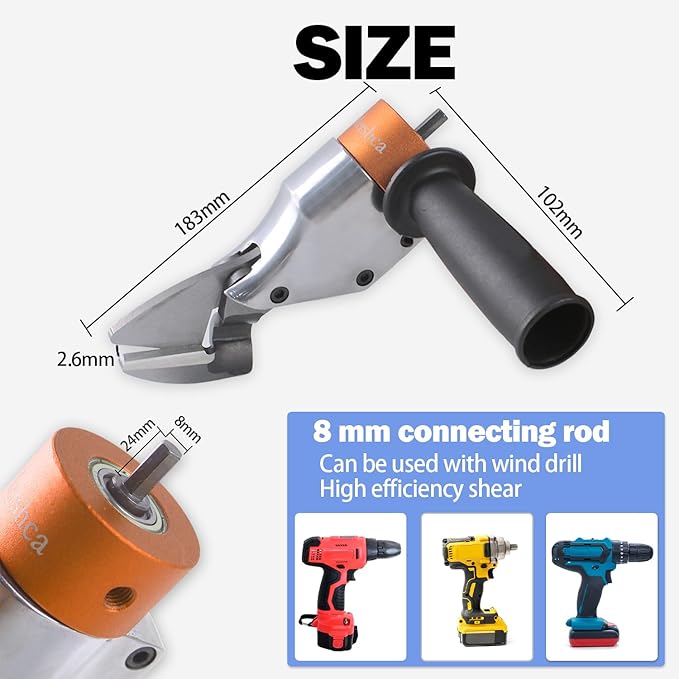 360° Pivoting Drill Metal Shear Attachment - for Curved & Straight Cutting, Professional Power Tool Accessory for Cordless & Corded Drills, Metal Cutter for Iron, Aluminum & Copper Sheets- O